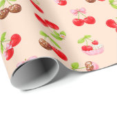 Cute Cherry Dessert Pattern Sweet  Geschenkpapier (Rolleneckpunkt)
