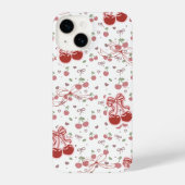 Cute Cherry iPhone 14 Case with Hearts & Bows Hülle (Rückseite)