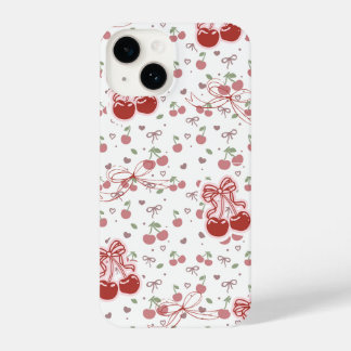 Cute Cherry iPhone 14 Case with Hearts & Bows Hülle