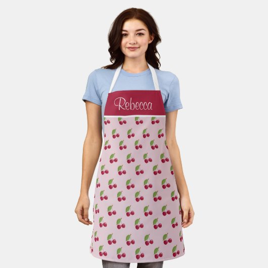 Cute Cherry Pattern Burgundy and Pink Personalised Schürze (Getragen)