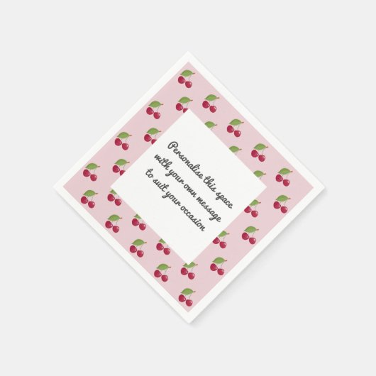 Cute Cherry Pattern Custom Message  Serviette (Ecke)