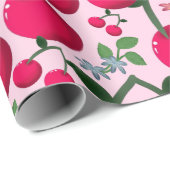 Cute Cherry  Pattern, Glossy Kawaii Fruit Geschenkpapier (Rolleneckpunkt)