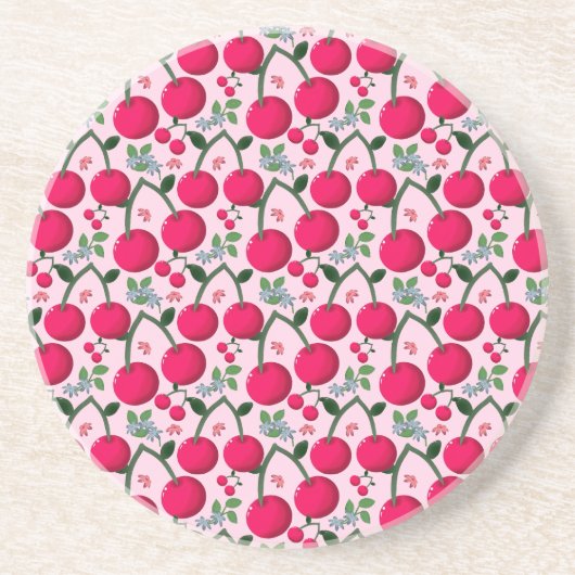 Cute Cherry  Pattern, Glossy Kawaii Fruit Getränkeuntersetzer (Vorne)