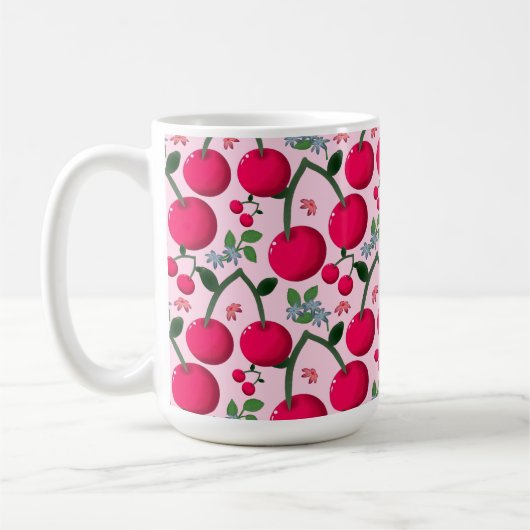 Cute Cherry  Pattern, Glossy Kawaii Fruit Kaffeetasse (Links)