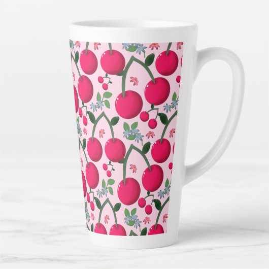 Cute Cherry  Pattern, Glossy Kawaii Fruit Milchtasse (Rechts)