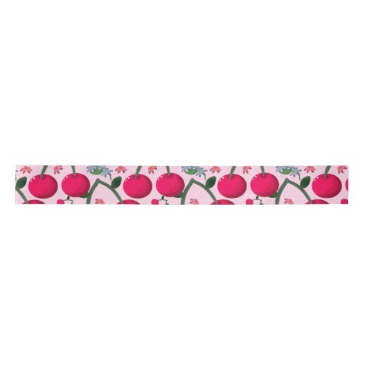 Cute Cherry  Pattern, Glossy Kawaii Fruit Satinband (Vorderseite)