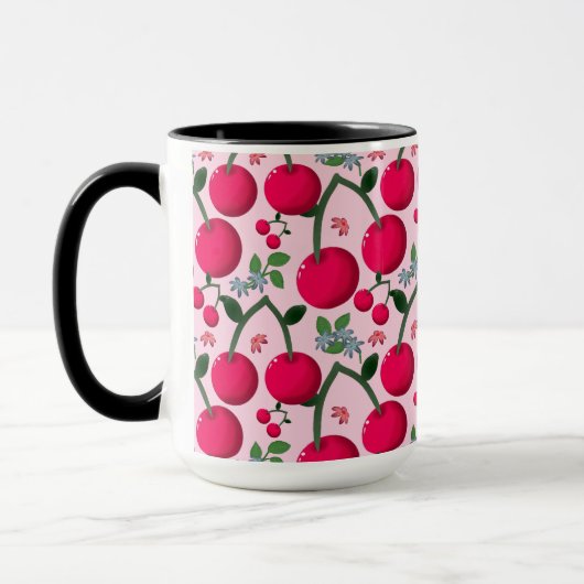 Cute Cherry  Pattern, Glossy Kawaii Fruit Tasse (Links)