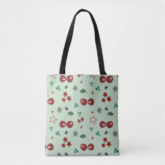 Cute Cherry Pattern Mint Green Cottagecore Tasche