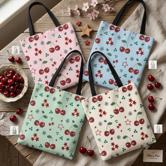Cute Cherry Pattern Mint Green Cottagecore Tasche