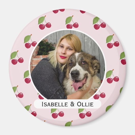 Cute Cherry Pattern Personalised Photo Magnet (Vorne)