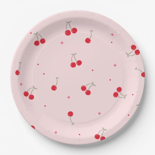 Cute Cherry Pattern | Pink Aesthetic Seamless  Pappteller (Vorderseite)