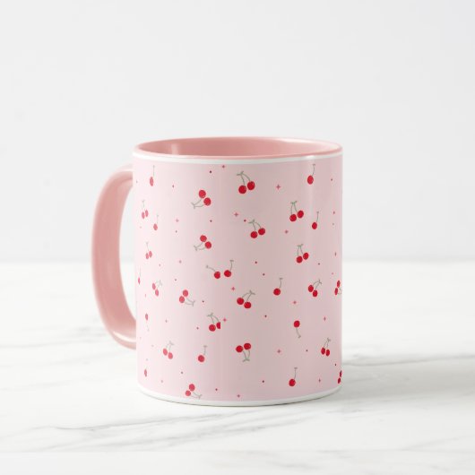 Cute Cherry Pattern | Pink Aesthetic Seamless Tasse (Vorderseite Links)