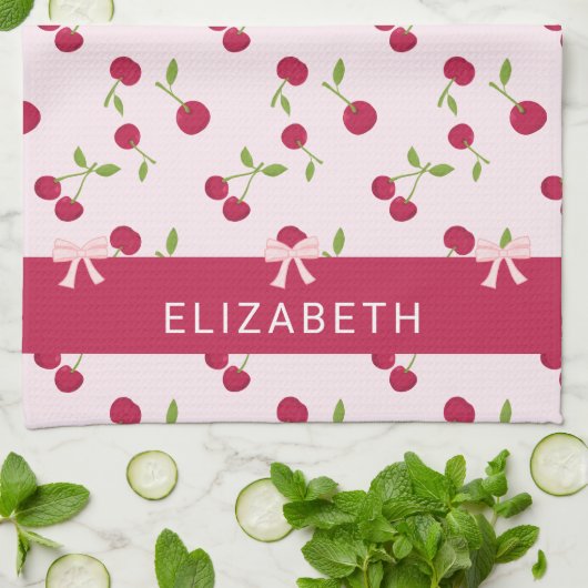 Cute Cherry Print Pattern Coquette Pink Custom Geschirrtuch (Gefaltet)