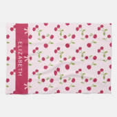 Cute Cherry Print Pattern Coquette Pink Custom Geschirrtuch (Horizontal)