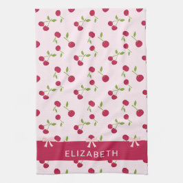Cute Cherry Print Pattern Coquette Pink Custom Geschirrtuch