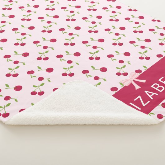 Cute Cherry Print Pattern Coquette Pink Custom Sherpadecke (3/4)