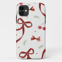 Cute Cherry & Red Ribbon Pattern Phone Case