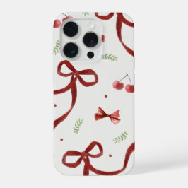 Cute Cherry & Red Ribbon Pattern Phone Case iPhone 15 Pro Hülle