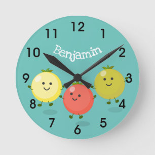 Cute cherry tomatoes cartoon illustriert Round Cl Runde Wanduhr