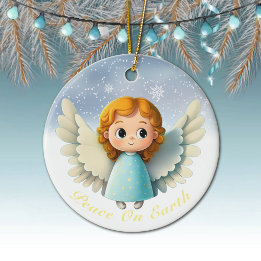 Cute Cherub Baby Girl Angel, Peace On Earth 👼🏻🎄 Keramik Ornament