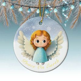 Cute Cherub Baby Girl Angel, Peace On Earth 👼🏻🎄 Keramik Ornament