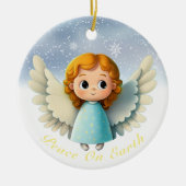 Cute Cherub Baby Girl Angel, Peace On Earth 👼🏻🎄 Keramik Ornament (Vorne)