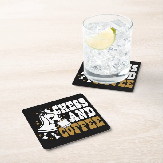 Cute Chess and Coffee Chess Lover Knight Art Rechteckiger Pappuntersetzer (Vor Ort)