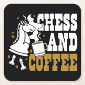 Cute Chess and Coffee Chess Lover Knight Art Rechteckiger Pappuntersetzer (Vorderseite)