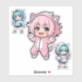 Cute Chibi Anime Cat Hoodie Girl Vinyl Sticker (Blatt)