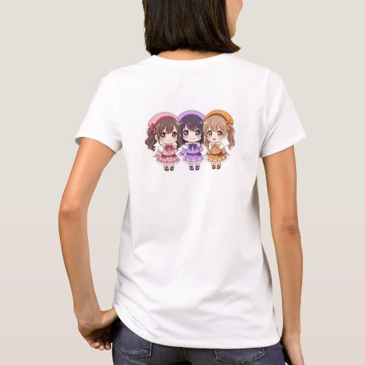 Cute Chibi Anime Girls Trio Women's T-Shirt  (Rückseite)