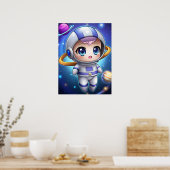 Cute Chibi Astronaut Girl Space Explorer Kawaii Poster (Küche)