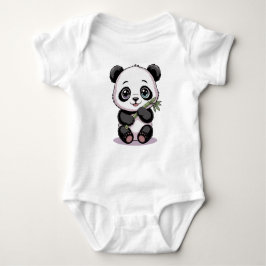 Cute Chibi Baby Panda Bear with Bamboo - Kawaii Baby Strampler