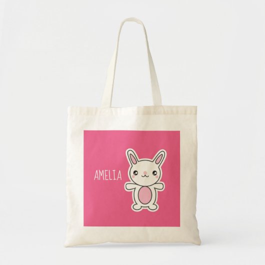 Cute Chibi Bunny Pink Personalised Tragetasche (Vorne)