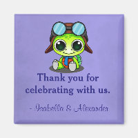 Cute Chibi Cartoon Turtle in Aviator Hat Thank You