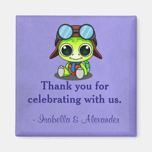 Cute Chibi Cartoon Turtle in Aviator Hat Thank You Magnet (Vorne)