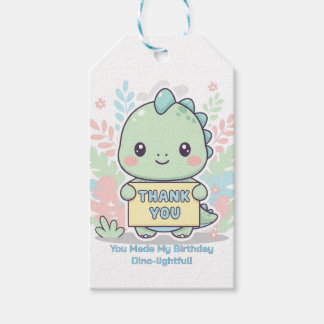 Cute Chibi Dinosaur Pastel 1st Birthday Gift Tag Geschenkanhänger