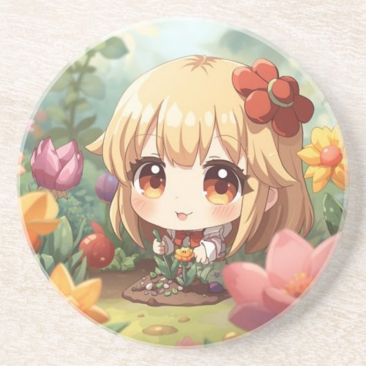 Cute Chibi Gardening Getränkeuntersetzer (Vorne)