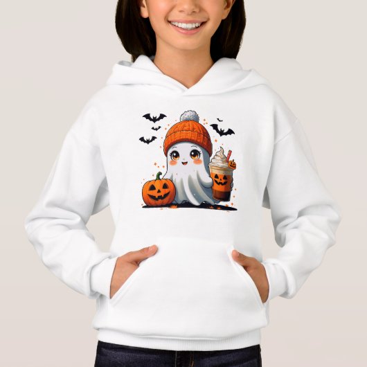 Cute Chibi Ghost with Beanie and Iced Coffee - Aut Hoodie (Vorderseite)
