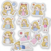 Cute Chibi Girl Emotions Vinyl Sticker Set (Vorderseite)