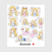 Cute Chibi Girl Emotions Vinyl Sticker Set (Blatt)