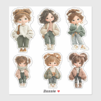 Cute Chibi Girl Sticker Sheet 6 Adorable Stickers