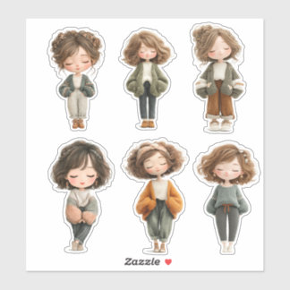 Cute Chibi Girl Sticker Sheet – Closed Eyes Poses