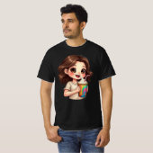 Cute Chibi Girl with Rainbow Swirl Drink" 🧁🌈 T-Shirt (Vorne ganz)