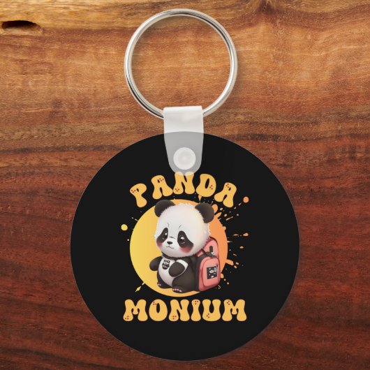 Cute Chibi Kawaii Panda Name School Year On Back B Schlüsselanhänger (Vorderseite)