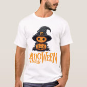 Cute Chibi Pumpkin Witch Hat Halloween Graphic T-Shirt (Vorderseite)