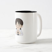 Cute Chibi Self-Portrait with Heart Hands Mug  Zweifarbige Tasse (VorderseiteRechts)