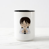 Cute Chibi Self-Portrait with Heart Hands Mug  Zweifarbige Tasse (Mittel)