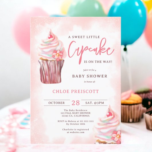 Cute chic pastel sweet little cupcake baby shower einladung