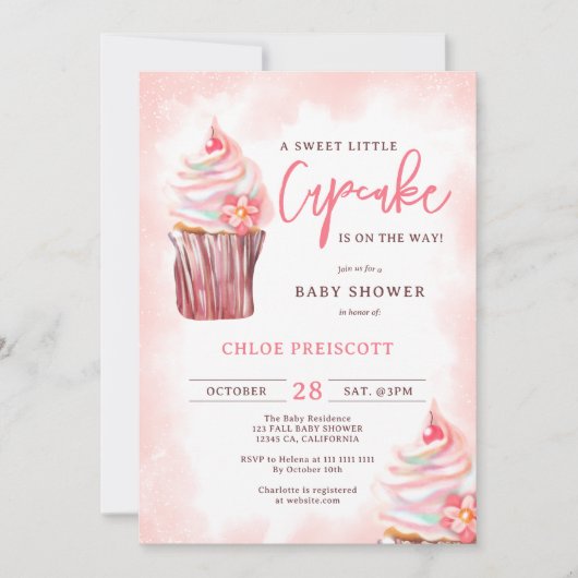 Cute chic pastel sweet little cupcake baby shower einladung (Vorderseite)
