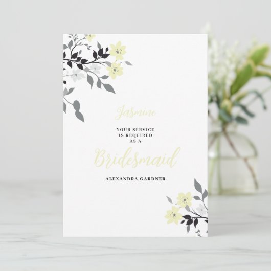 Cute Chic Yellow Floral Bunch Wedding Bridesmaid Einladung (Stehend Vorderseite)